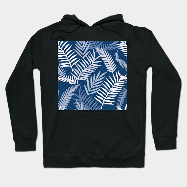 blue palm leaves on chevron Hoodie by colorofmagic